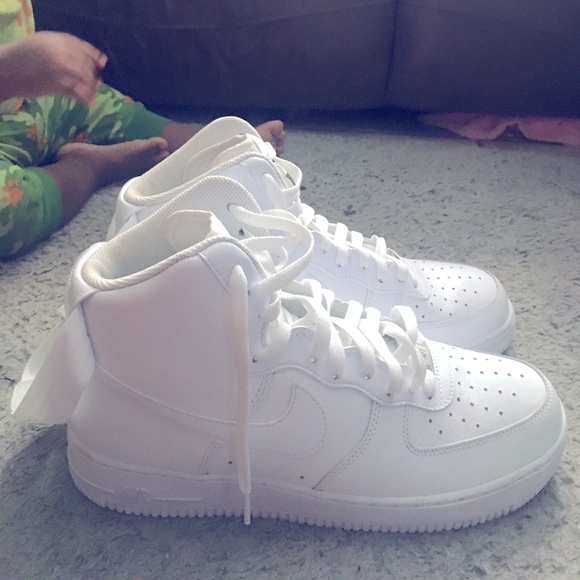 all white high top forces